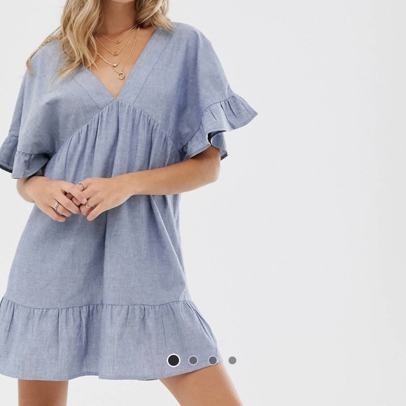 Chambray V-Neck V-Back Babydoll Dress - ASOS DESIGN - Picture 1 of 6